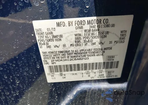 2012 Ford Edge Limited from USA, damaged, VIN 2FMDK3KC2CBA82123